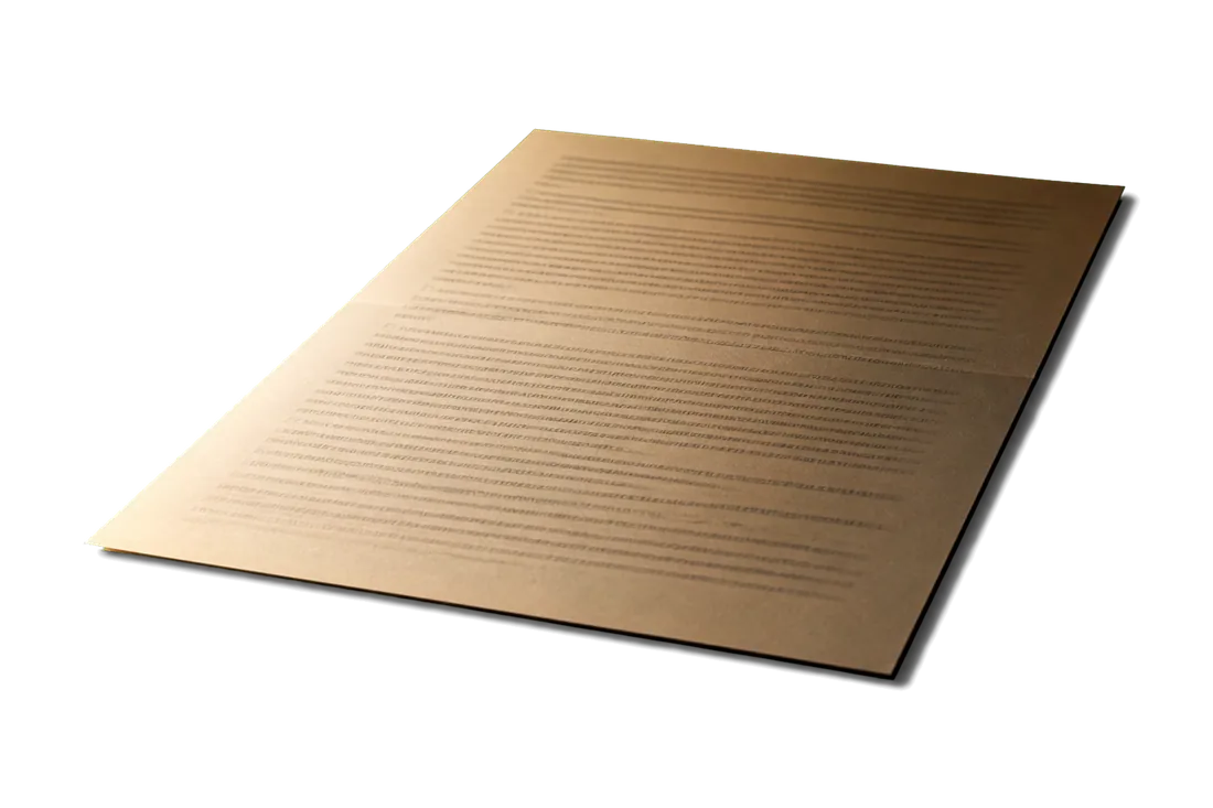 Folha impressa de um artigo científico deitada em ângulo rasante sobre a mesa escura, com as linhas de texto comprimidas e ilegíveis