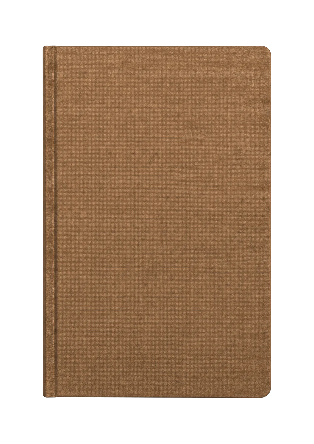 Caderno de capa dura marrom claro, fechado, fotografado de cima