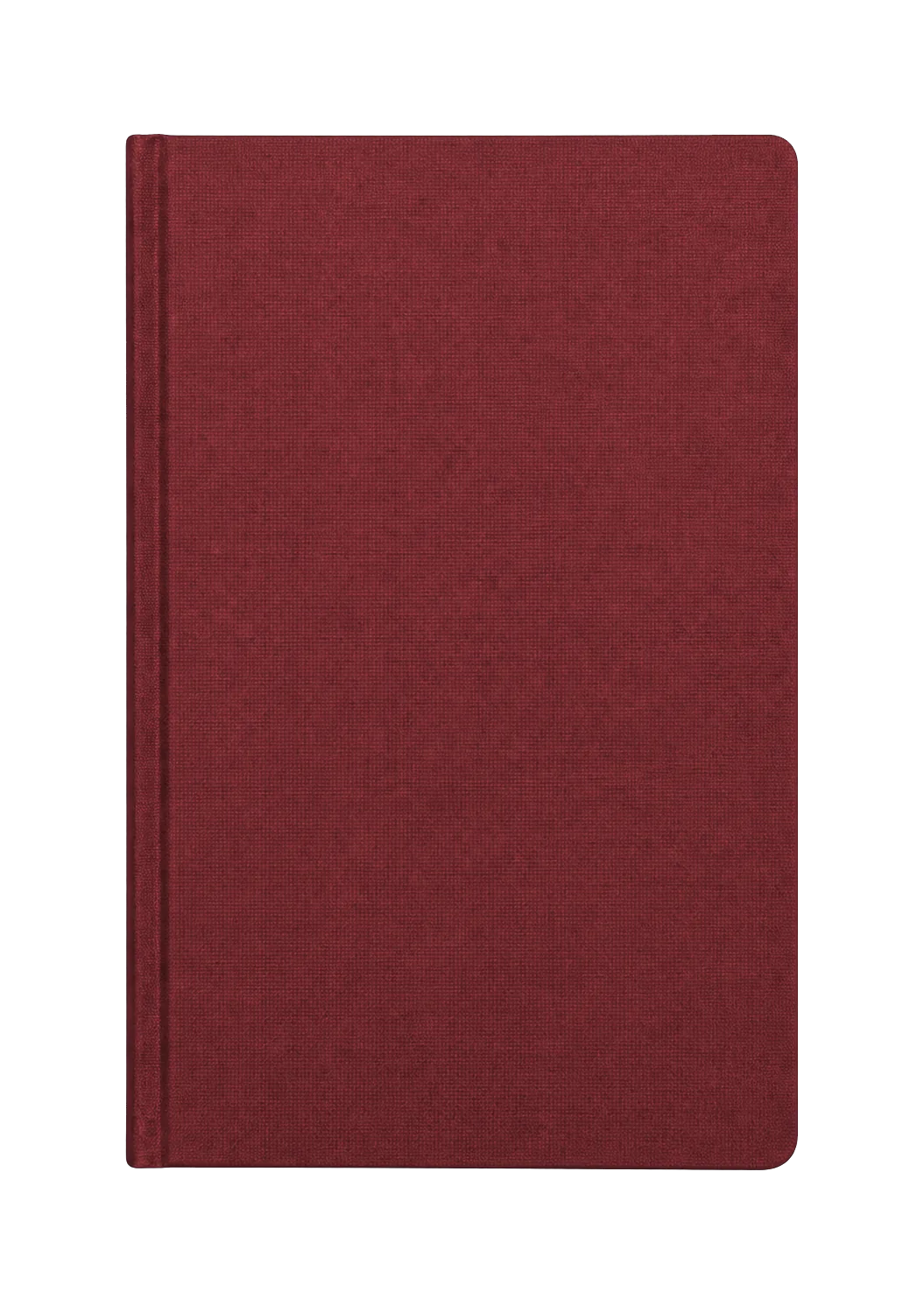 Caderno de capa dura vinho, fechado, fotografado de cima